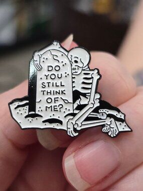 Skeleton ✦ Gravestone Enamel Pin ✦ Black White Gothic Quote Sad Romantic Art